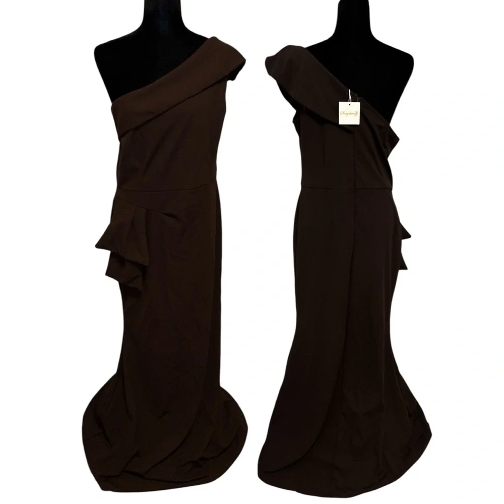 🆕Women Bodycon Long Maxi Sexy Floor Length Mermaid Dress in Chocolate Brown - Picture 2 of 10